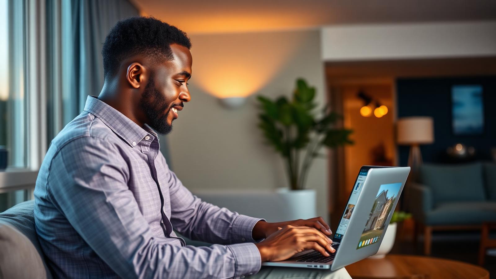 Investisseur ivoirien de la diaspora consultant des biens immobiliers en ligne